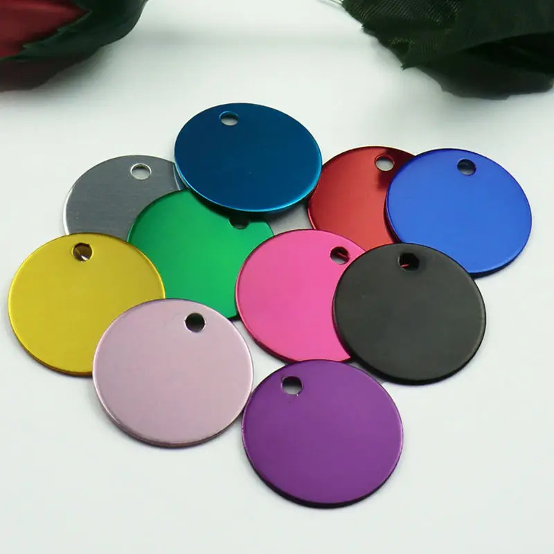 Wholesale 100Pcs Round Tags Dog Pet Id Tags Aluminum Anodizing NamePlate Engraved Dog Number ID Tag Card Charm Personalized 250729