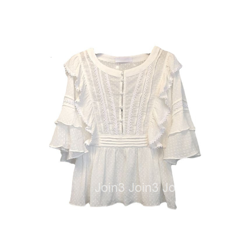 2025 Summer New Korean Fashion Fairy Ruffle Princess Elegant Top Patchwork Shirt for Women Gentle Style