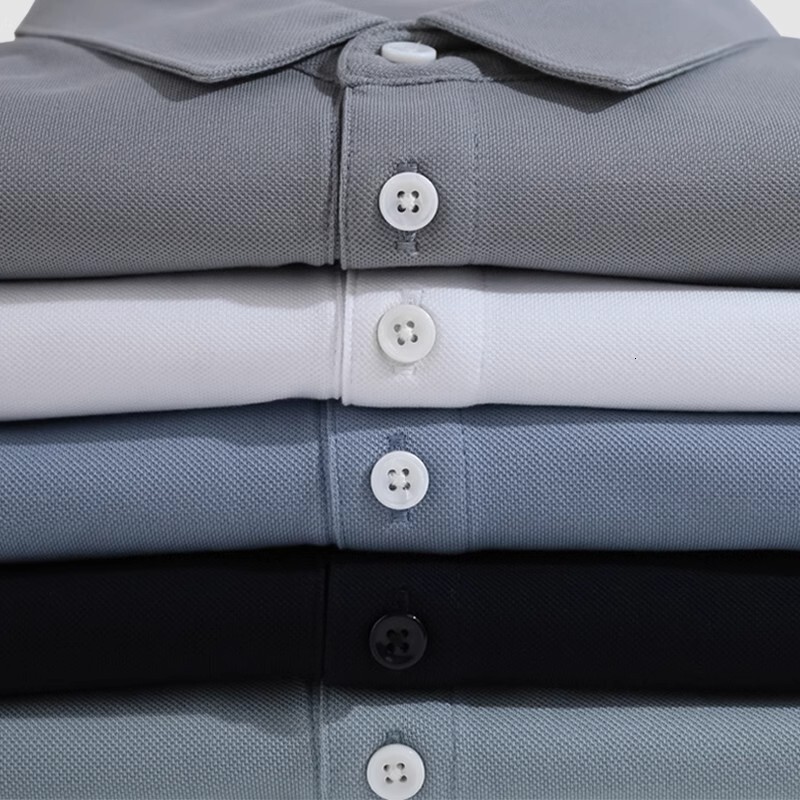 Slim Fit Solid Color Mercerized Pearl Polo Shirt Cool Breathable Turn-Down Collar Short Sleeve Mature Business Commuter Men's Summer