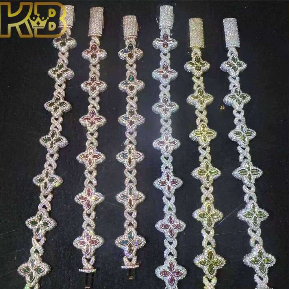 New Design Iced Out Colors Cuban Link Chain Sterling Sier Moissanite 15mm Bracelets Hip Hop Jewelry