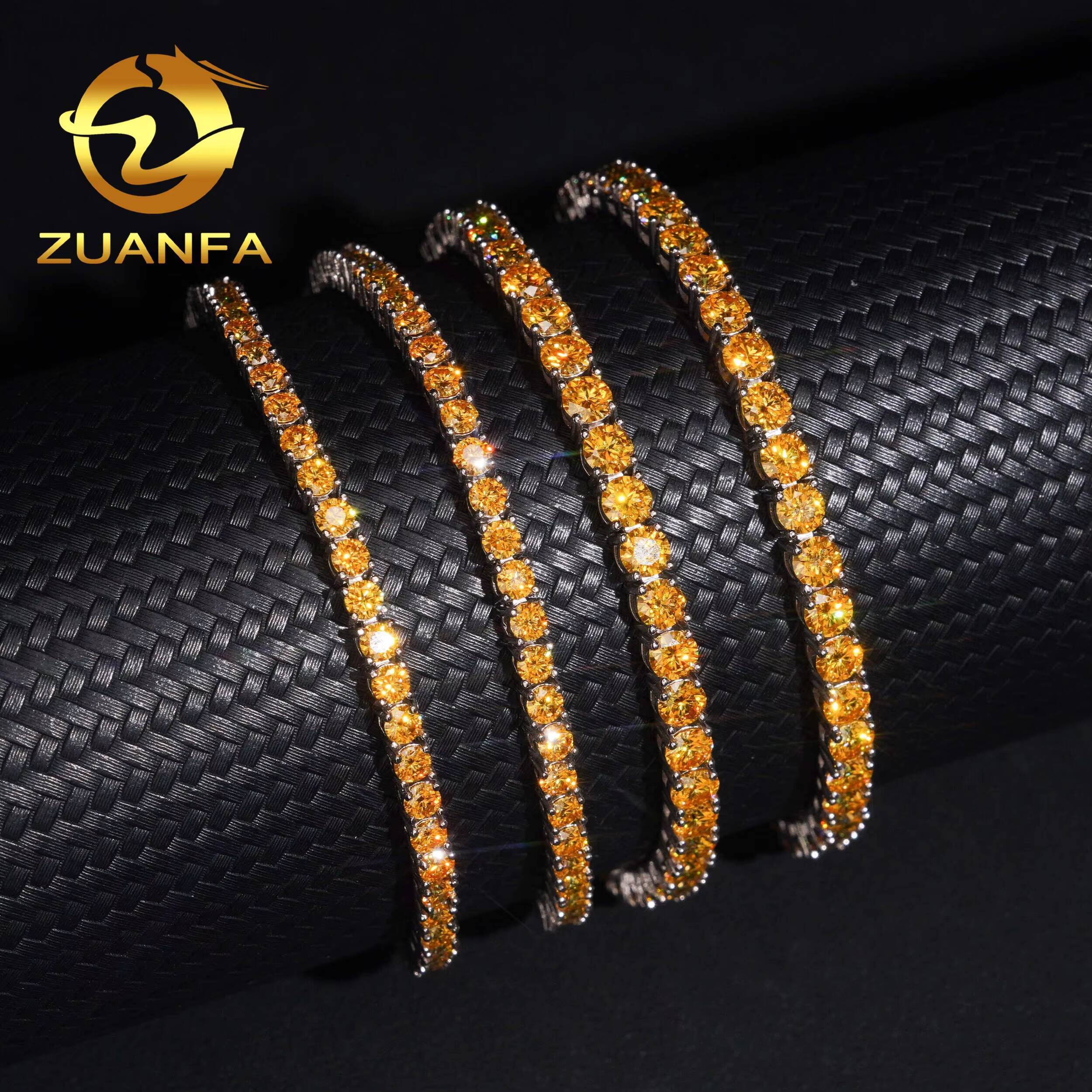 High Quality Fine 925 Sterling Silver Hip Hop Gold Color 3mm 4mm Moissanite Diamond Tennis Chains