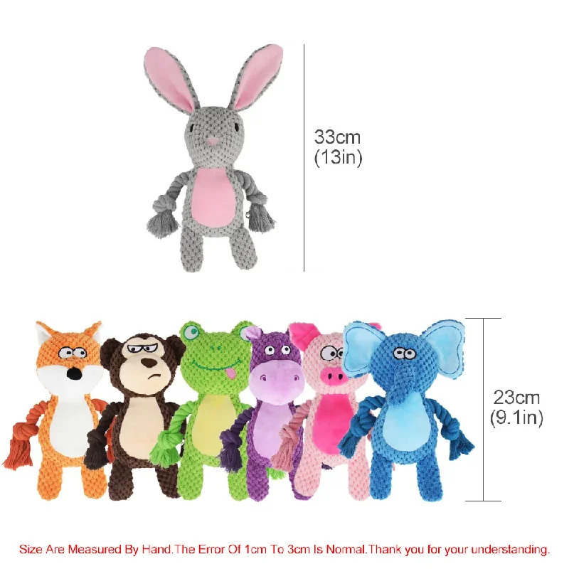 Cute Animal Rope Dog Toy Plush Puppy Chew Pet Squeak Knot Cartoon Rabbit Monkey 250729