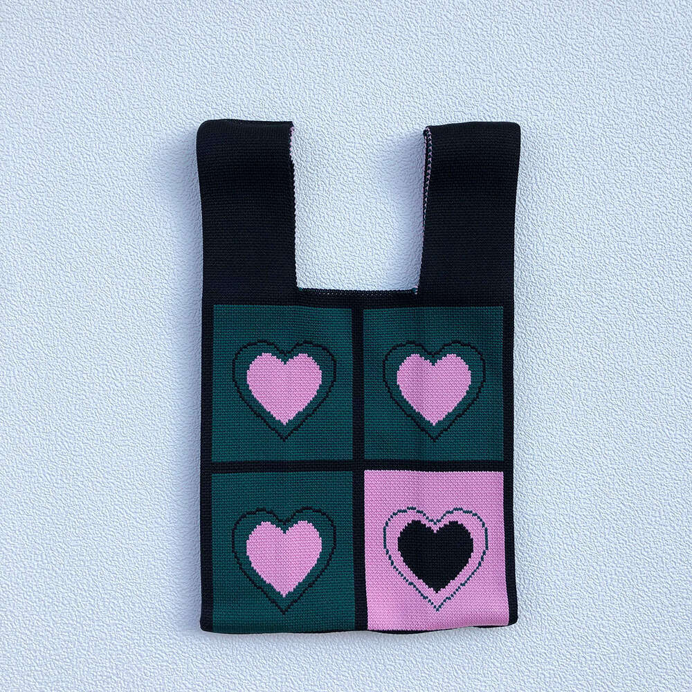 Designer Style Parent-Child Knitted Heart Black Rice Woven Tote Bag Single Shoulder Handbag for Women