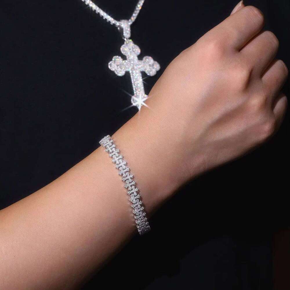 New Styles Hip Hop Sterling Sier Iced Out Tennis Chain VVS Moissanite Jewelry Dia Cross Bracelet