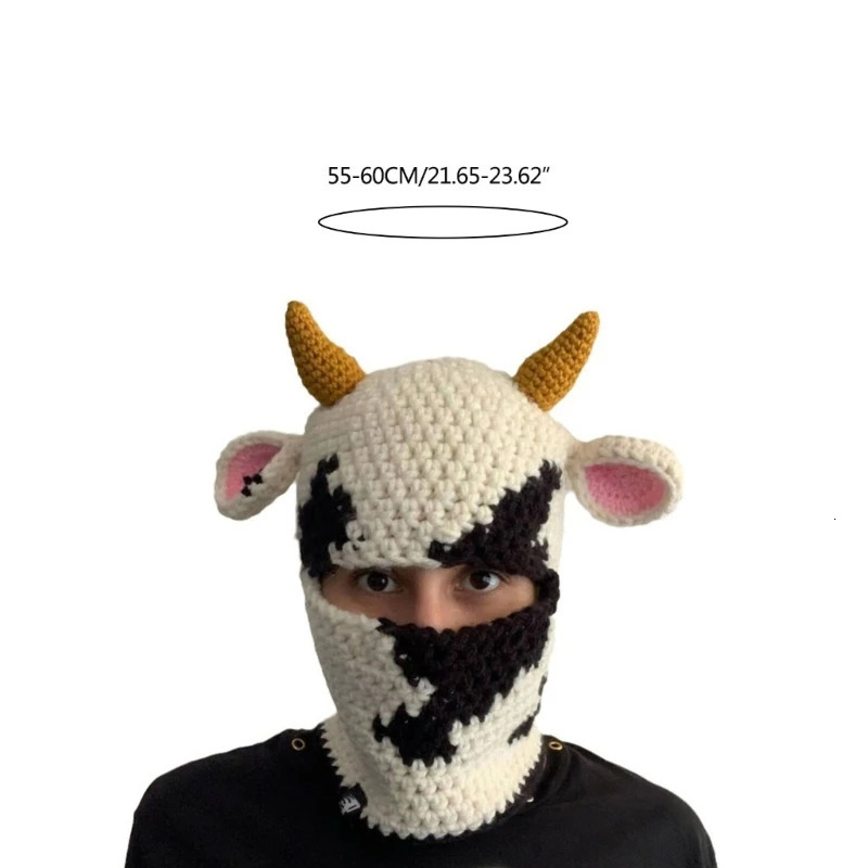 Novelty Ox Horn Knit Balaclava for Women and Men Winter Warm Face Cover Hat Adult Halloween Party Costume Beanie 250724