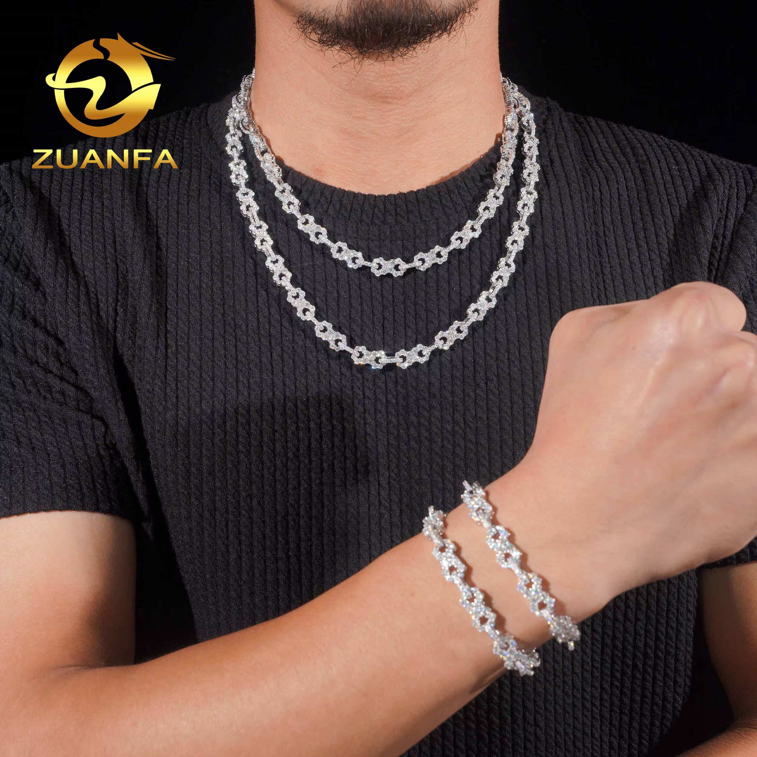 New Arrivals Iced Out Jewelry 8.5mm 925 Silver Pass Diamond Tester Moissanite Infinity Chain Necklace