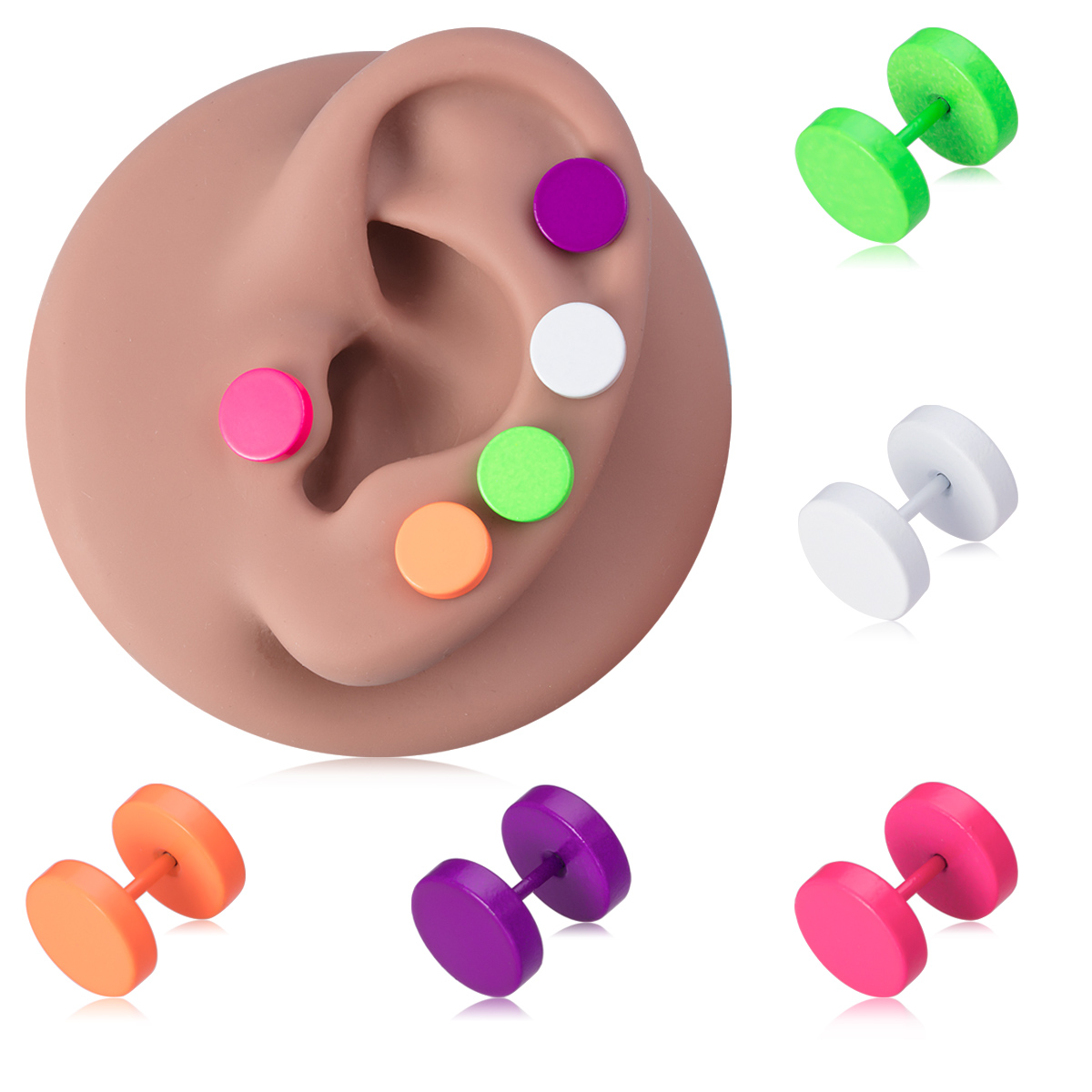 Baking paint stainless steel round cake ear bone nail human piercing earring jewelry wholesale