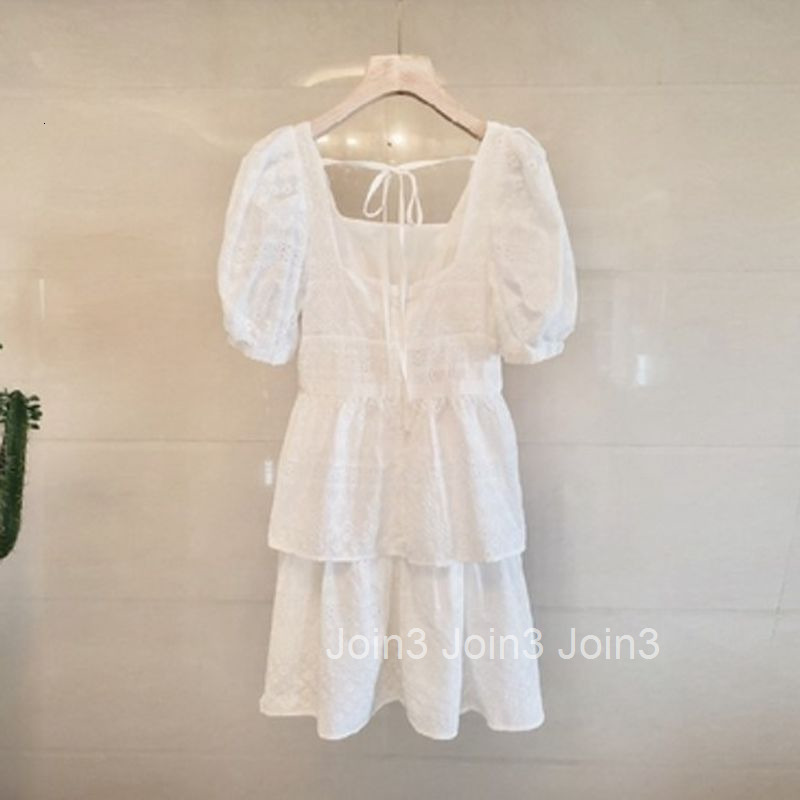 Summer New Fashion French Mid-Length Dress Square Neck Puff Short Sleeve Dress Hot List Daily Outfit Collection