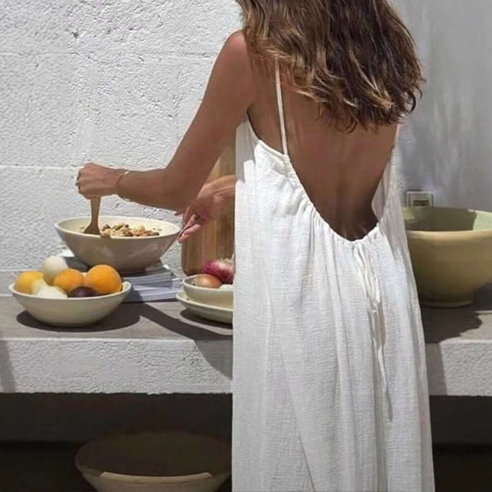2025 European and American Design Personality Cross-Border Women's Summer New Strap Backless Beach Bohemian Dress Sexy