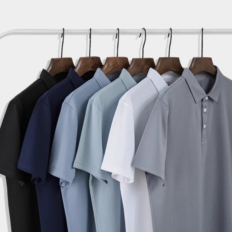 Slim Fit Solid Color Mercerized Pearl Polo Shirt Cool Breathable Turn-Down Collar Short Sleeve Mature Business Commuter Men's Summer