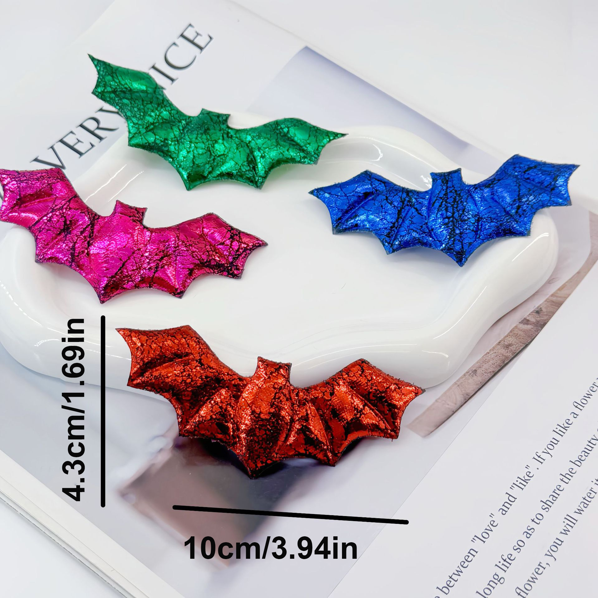 30Pcs/Lot 10*4.3CM Halloween Shiny Demon Bat Padded Appliques For DIY Halloween Costume Vampire Hair Clip Decoration Patch