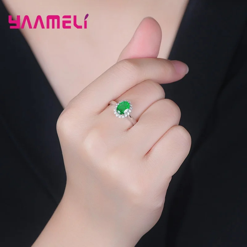100% 925 Sterling Silver Women Wedding Engagement Jewelry Ring Classic Oval Flower n Shiny Cubic Zircon Crystal 250729