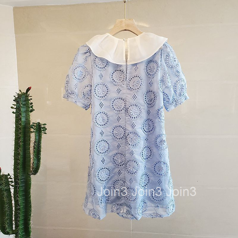 Socialite Fashion Loose Waist Bow Embroidered Midi Dress A-line Dress Womens Short Sleeve Dress Summer New Style