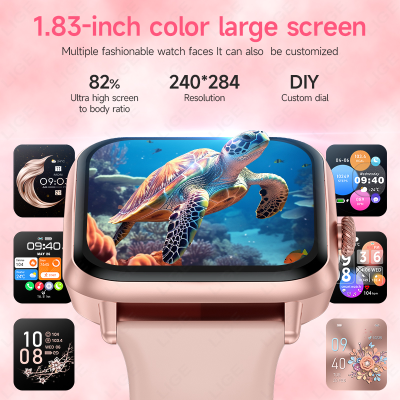 LIGE Smart watch answer/call calls fitness watch with heart rate sleep IP68 waterproof 100 sports modes, pedometer Step-counting blood pressure health