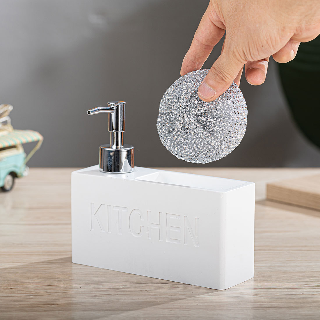 Kitchen Soap Dispenser Dishwashing Liquid Pump Bottle White Resin Lotion Hand Sanitizer Dispenser Sponge Storage Box221207