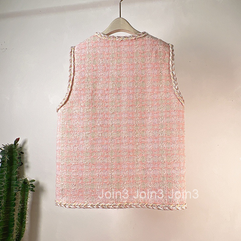 French small fragrance vest coat womens autumn and summer dress Fried Dough Twists editing edge V-neck single breasted vest womens new style