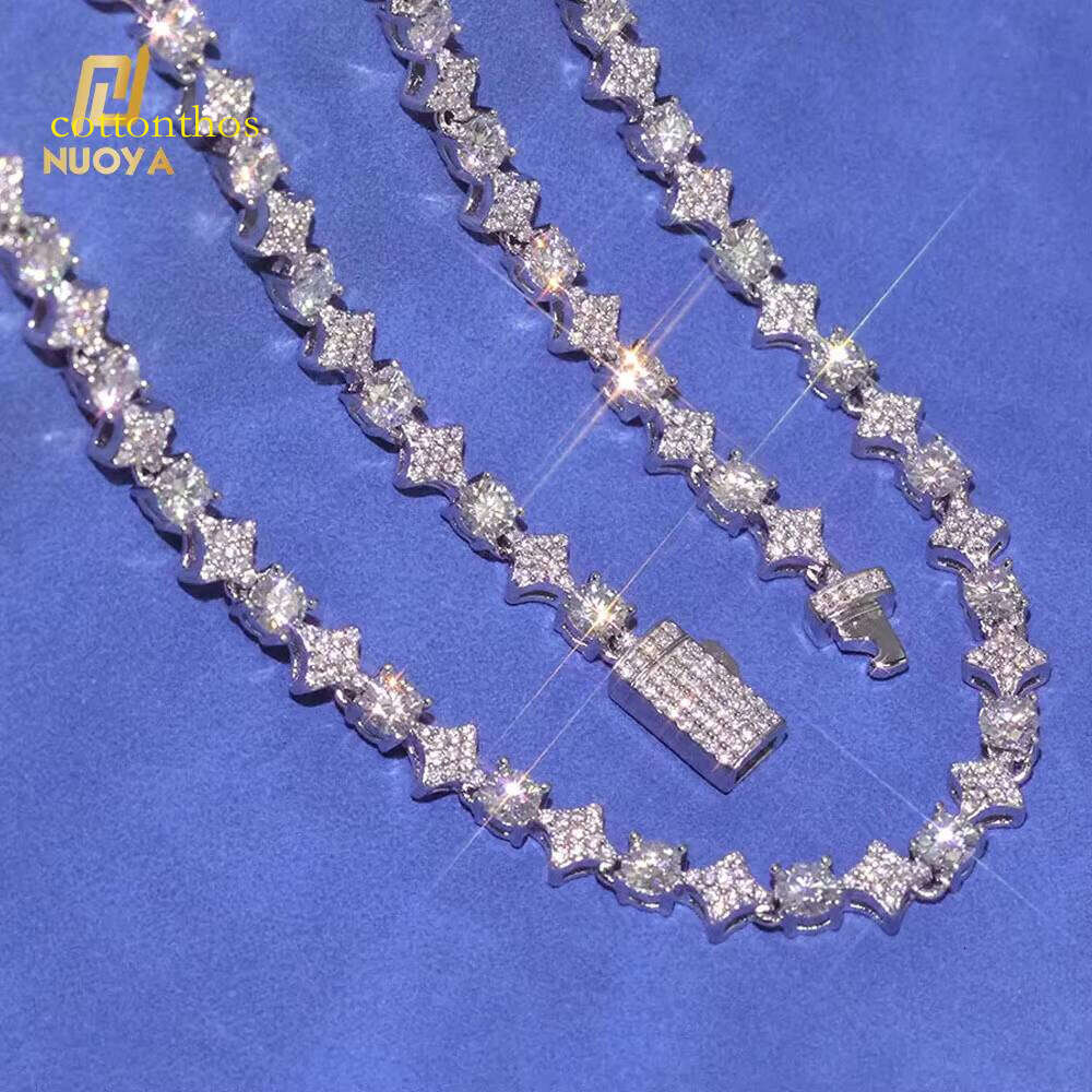 NUOYA 6mm Width Star Design Shiny VVS Moissanite Necklace Custom Women's Fine Jewelry Sterling Sier Tennis Chain