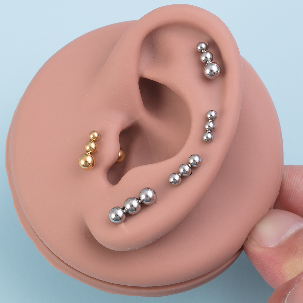 Three threaded hole steel ball stainless steel ball ear bone nail earrings human piercing jewelry wholesale