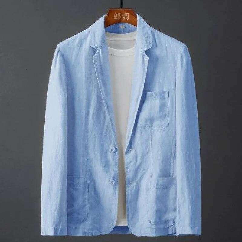 White Cotton Linen Suit Coat Men's Spring Summer Pure Color Slim Casual Business Thin Mens Blazer Jacket Comfortable Breathable