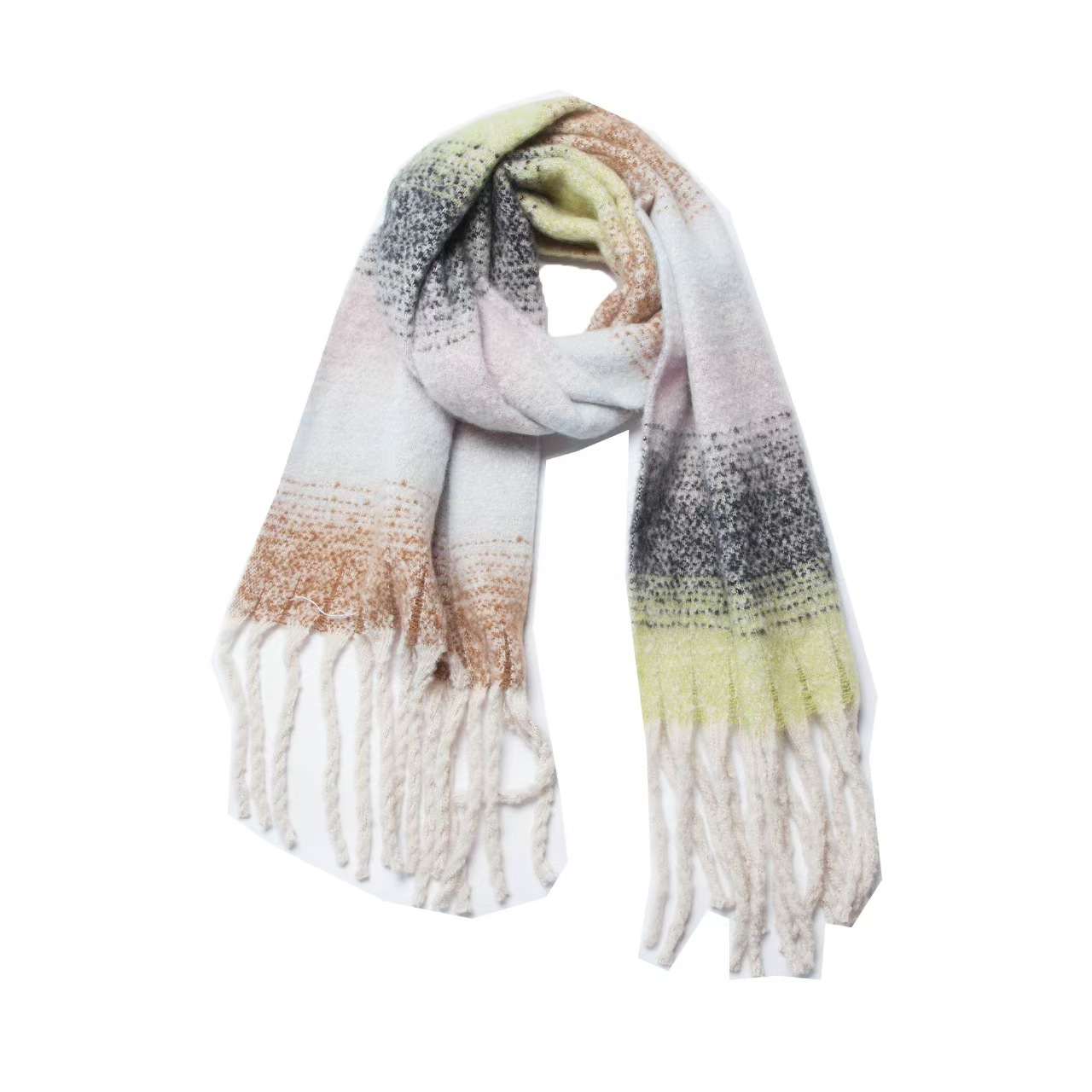 Y1334 Autumn and winter new polyester boucle yarn thick tassel gradient color scarf women's shawl