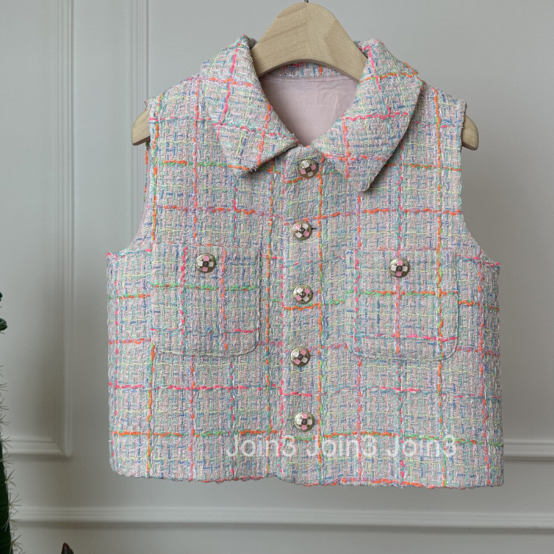 Autumn Winter New French Style Chic Short Lapel Tweed Vest Sleeveless Jacket Womens Top Vest