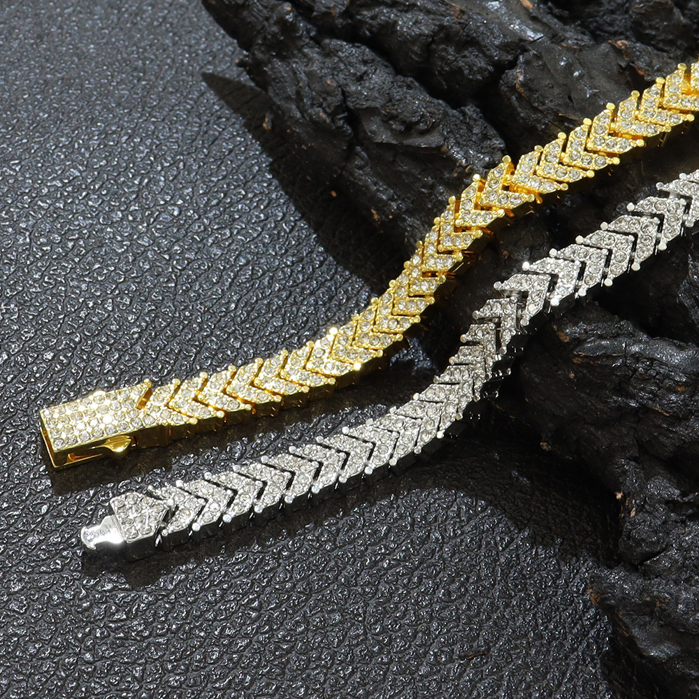 Full Dia Tail Fish Bone Tennis Necklace Trendy Hip-Hop Style Exaggerated Choker Clavicle Chain Accessory