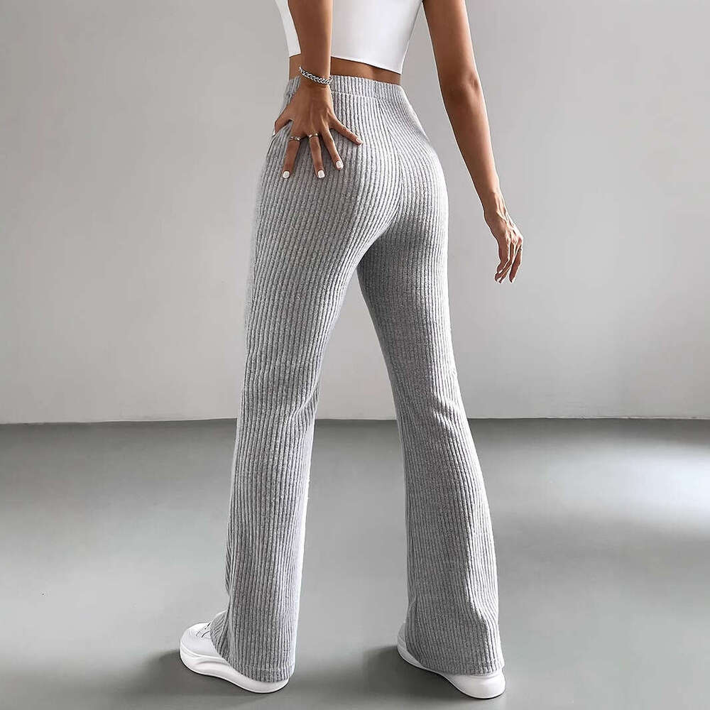 Designer T Shirt 2025 Cross-Border Spring And Autumn New Flared Pants Women's Solid Color Casual Pants Ribbed Knit Fashion Versatile Slim Fit Lon
