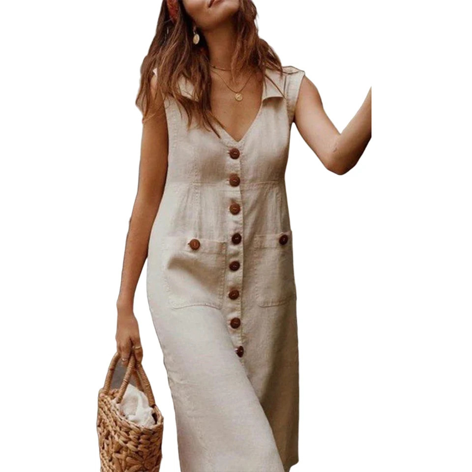 3XL Plus Size Cotton Linen Tank Dres Summer Casual Loose Beach Sundress Korean Fashion Slim Large Female Clothi 250724
