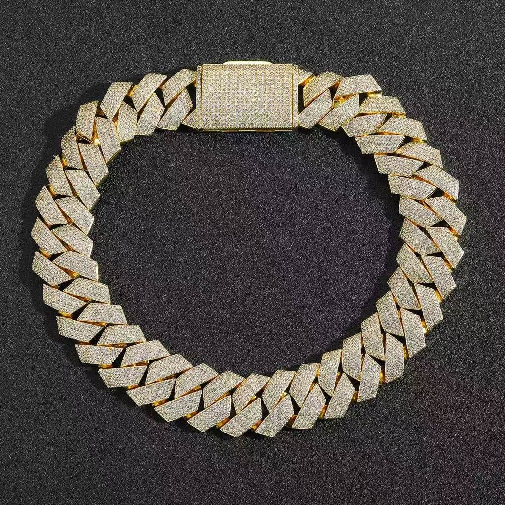 bracelet designer jewelry moissanite chain cuban k High Quality 3 Rows VVS Moissanite Dia Chain White Rose Gold Plated Hip-hop chains for men necklace