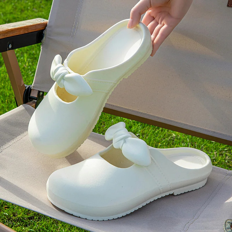 Summer Bow Knot Women Slippers Fashion Thick Bottom Shoes EVA Slippers Anti Slip Baotou Slippers Outdoor Beach Sandals Slippers 250725