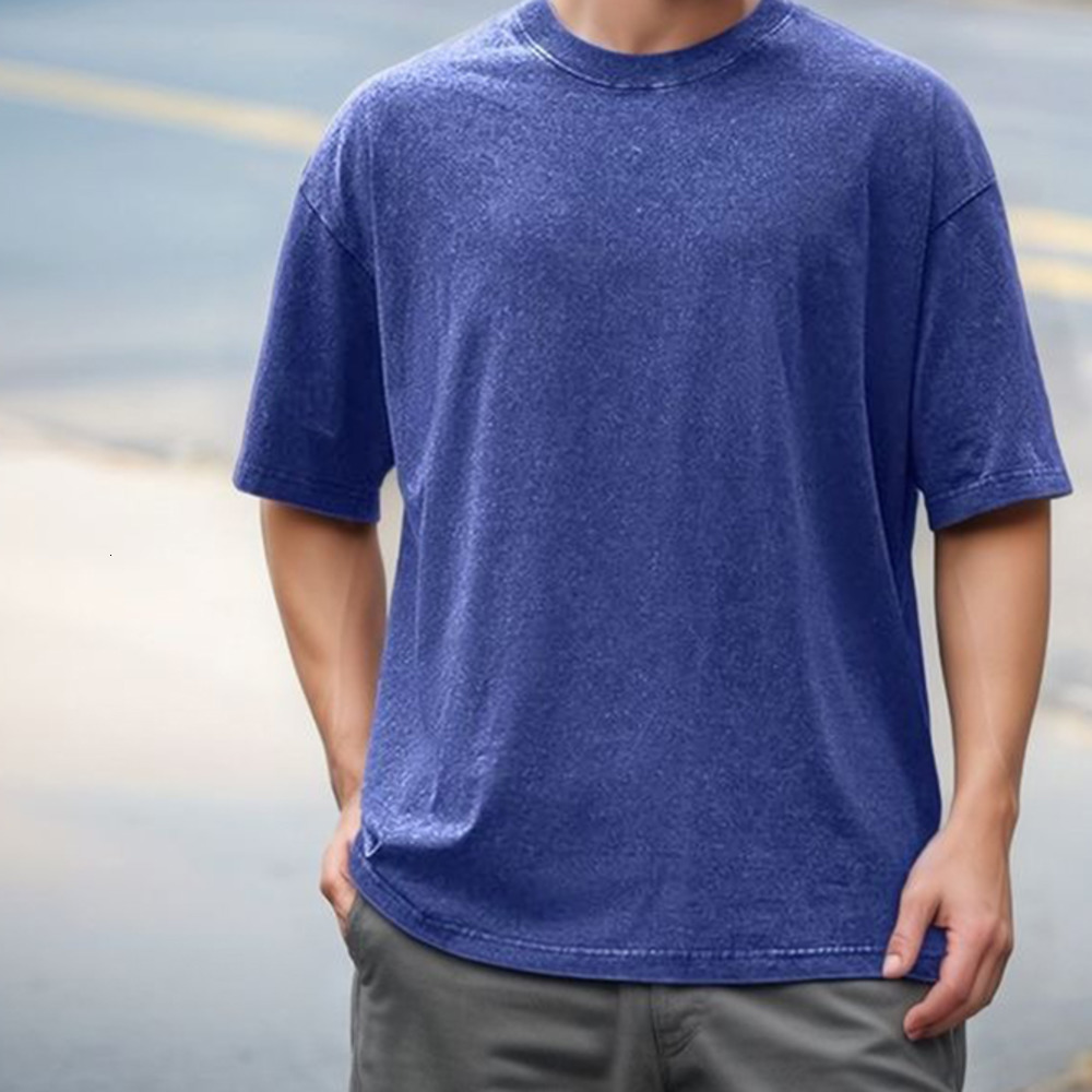 Summer Mens Washed T-Shirts 230G Heavy Cotton Vintage Faded Color Oversized Unisex Basic Tee Short Sleeve Loose Workout Tops 250729