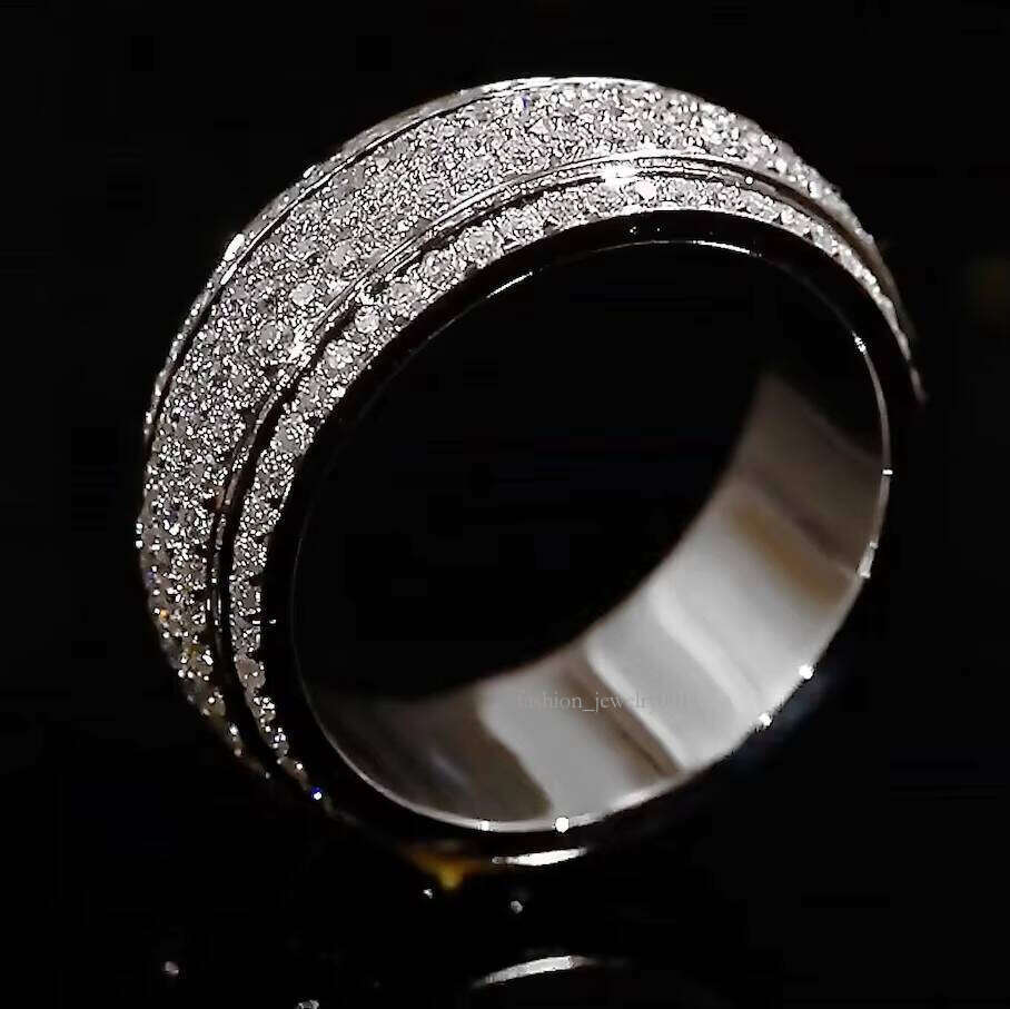 Men's and Women's Fine Jewelry Sterling Silver Meditation Ring with Ice Pattern Moissanite/Diamond Rotating Design