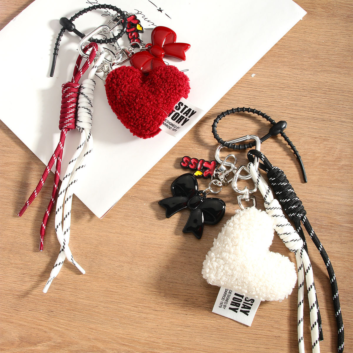 New Trendy Niche Design Fashion Simple Heart Bowknot Bag Pendant Woven Rope Hanging Decoration Keychain