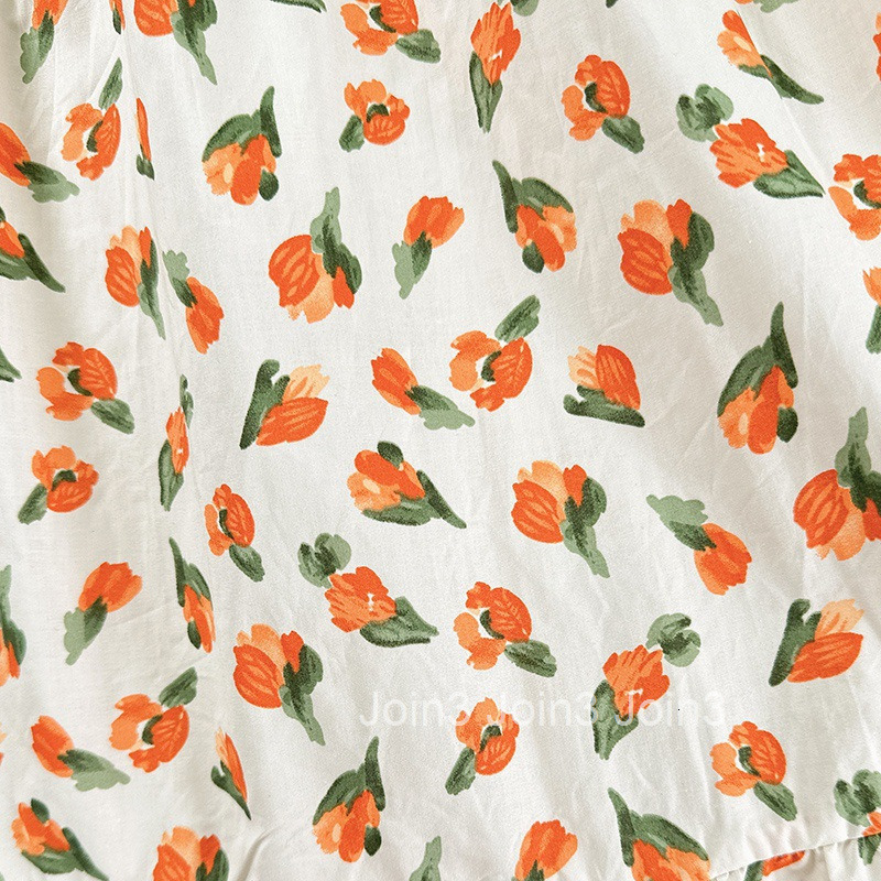 Summer New French Style Small Floral Dress V-neck High Waist Short Sleeve Printed Midi Dress