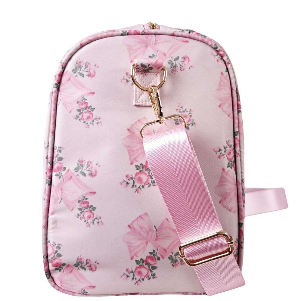 2024 Fashion Nylon Waterproof Flower Bow Printed Ladies Shoulder Bag Travel Gym Duffle Handbags