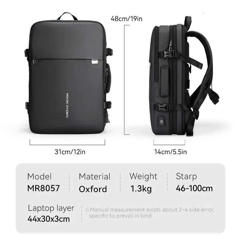 MARK RYDEN Large Travel Backpack Men Multi-functional 39L Expandable Airline Approved 17.3inch Laptop Backpack Ykk Zipper S250728