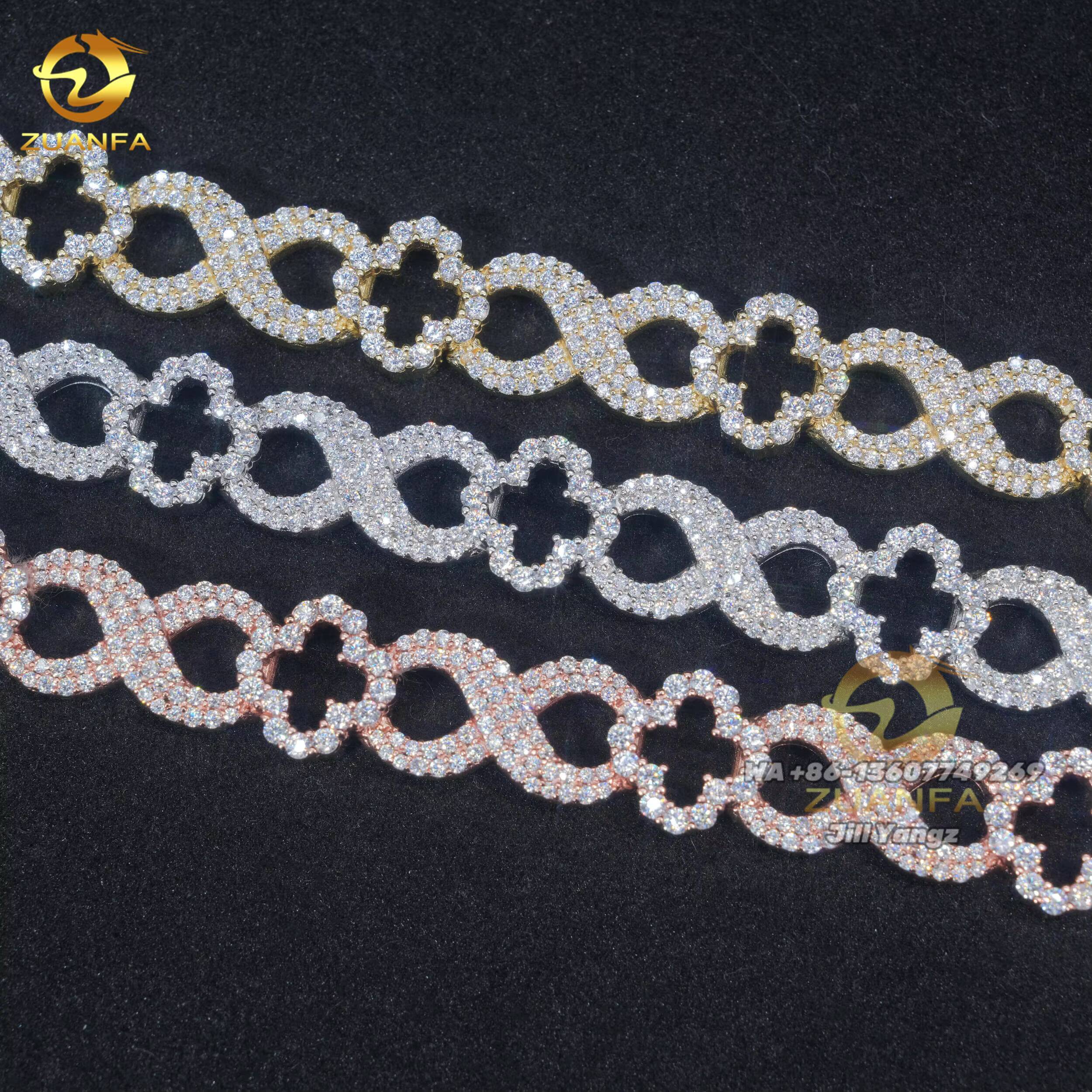 2025 New Year Gift for Girl New Design Hollow Out Clover Easy Clasp Cuban Link Chain Moissanite Cuban Link Bracelet