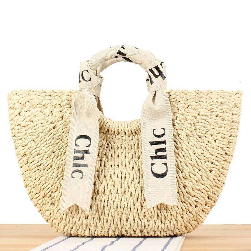 Summer Straw Woven Women Large Capacity Weaving Handbags with Scarf Handmade Knitted Ladies Shoulder Beach Tote Bag