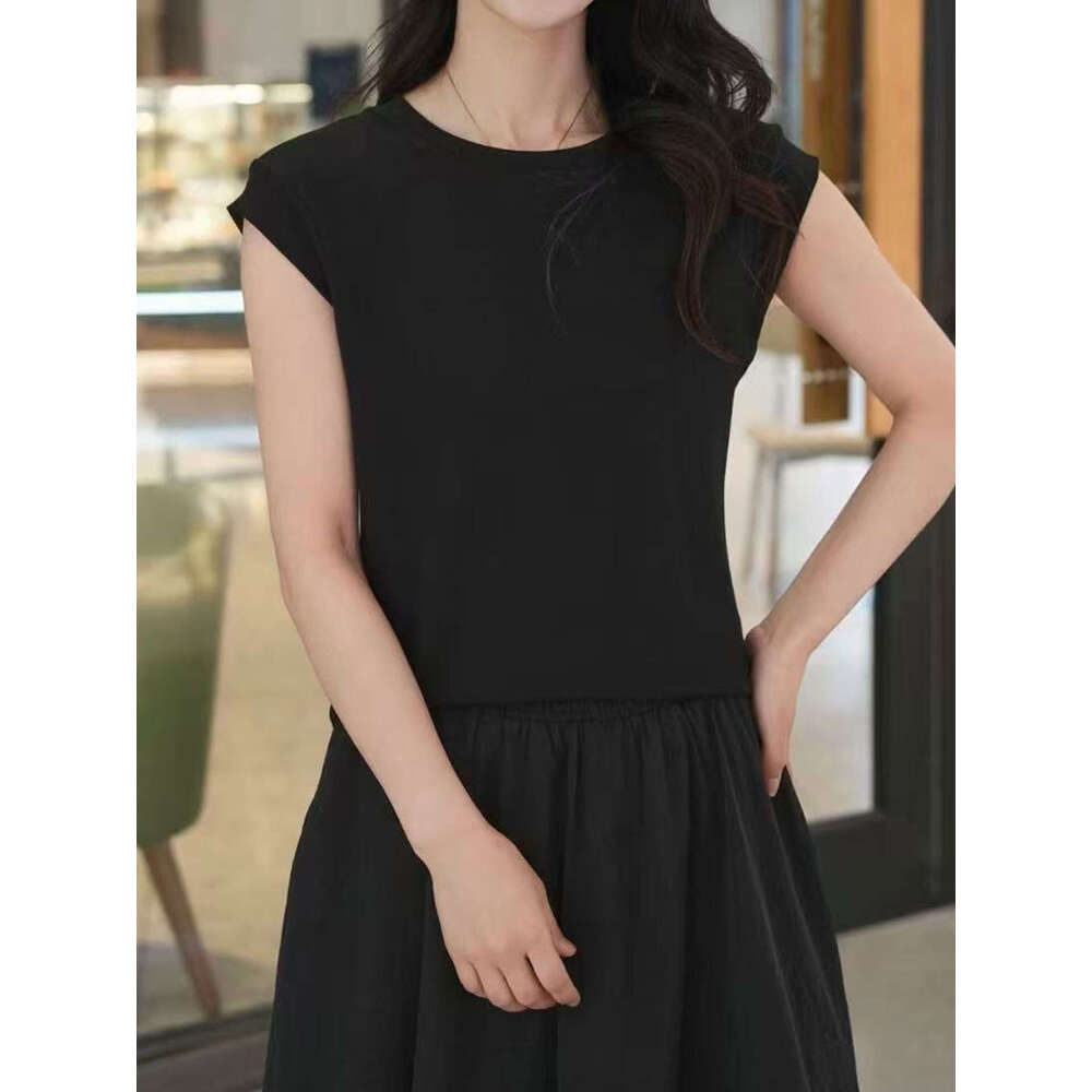 sxzy Short Sleeve T-Shirt Women with Small Flying Sleeves, 2025 New Fashionable Slimming Solid Color Top for Summer