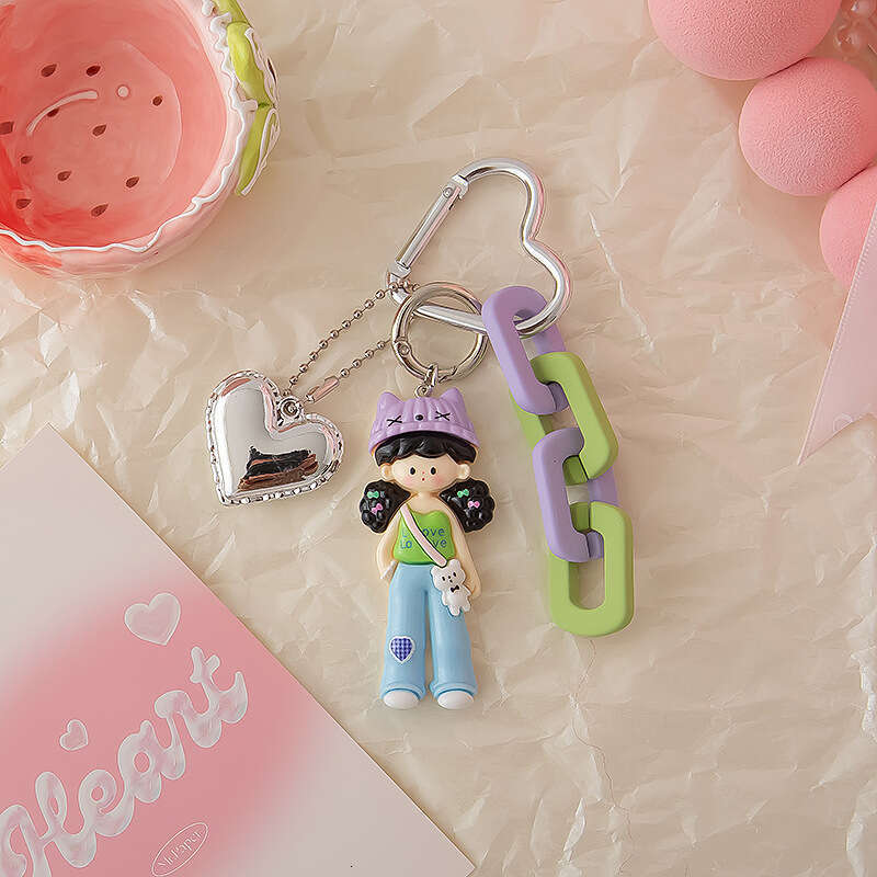 Cartoon Popcorn Miu Series Keychain Cute Bag Phone Chain Resin Doll Pendant Colorful Hanging Decoration