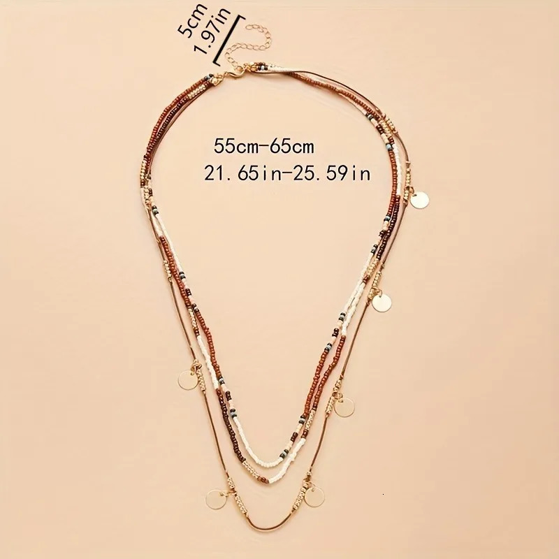 Bohemian Ethnic Style Beaded Multi-layer Pendant Necklace Ladies Personalized Retro Holiday Party Accessories Jewelry 250729