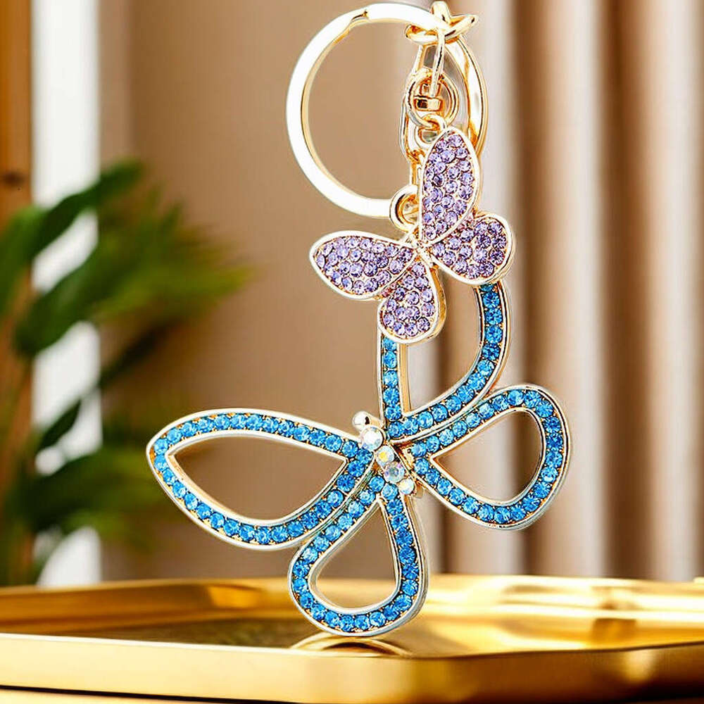 Inlaid Diamond Hollow Butterfly Car Metal Cute Women's Bag Pendant Keychain High-end Creative Gift