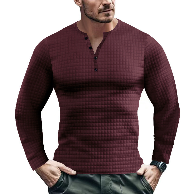 Mens autumn and winter casual long sleeved T-shirt solid color V-neck slim fit pullover sweater for men