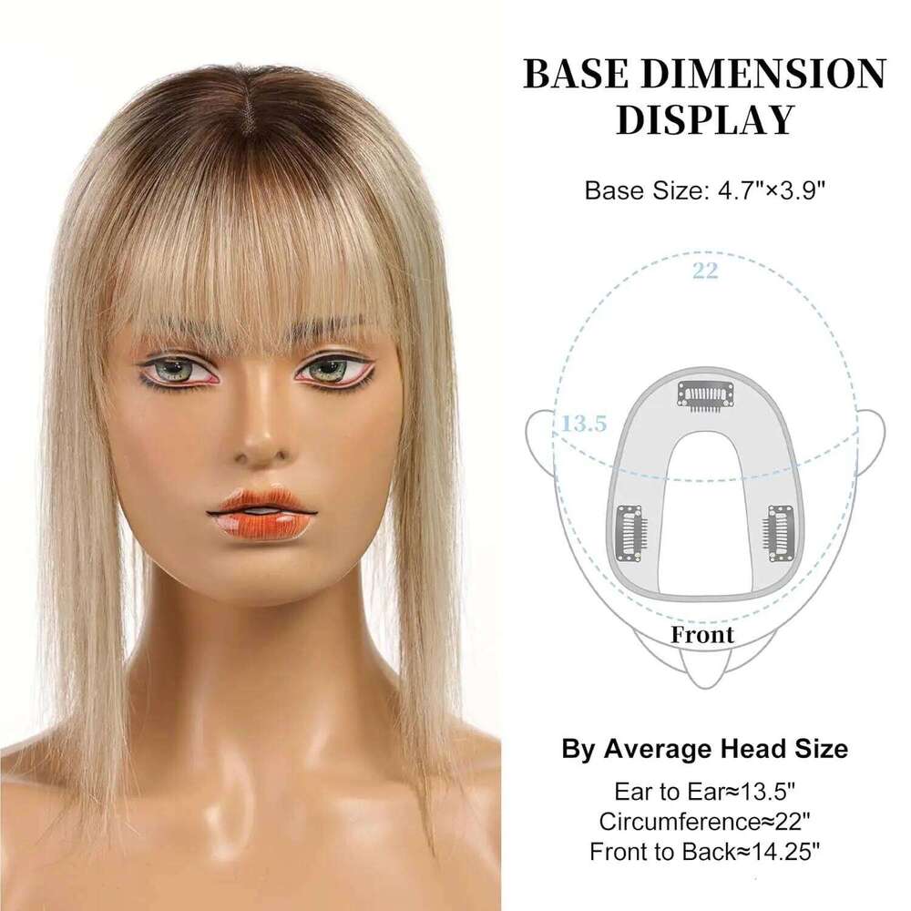 12in Real Human Pieces Brown Blonde Highlight 10*12cm Silk Base Toppers for Women With Thinning Hair