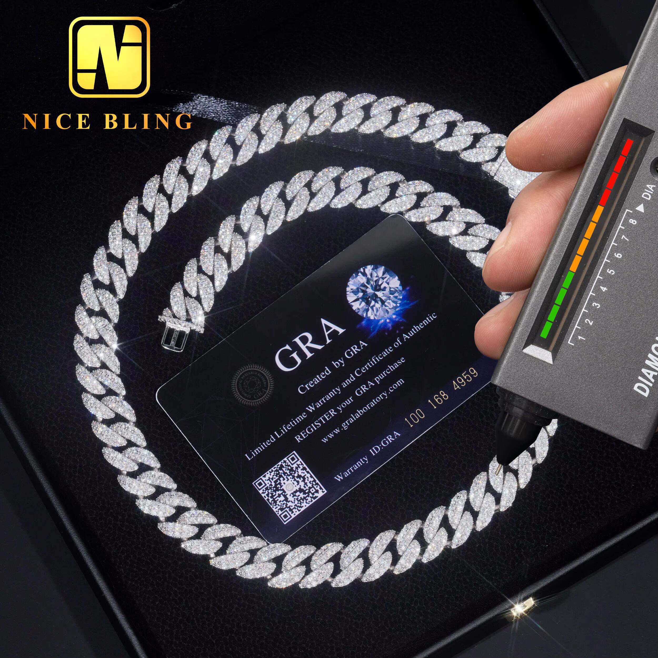 Custom Hip Hop Jewelry Necklace 13mm Diamond Iced Out Cuban Link Chain 925 Sterling Silver VVS Moissanite Necklace Bracelet