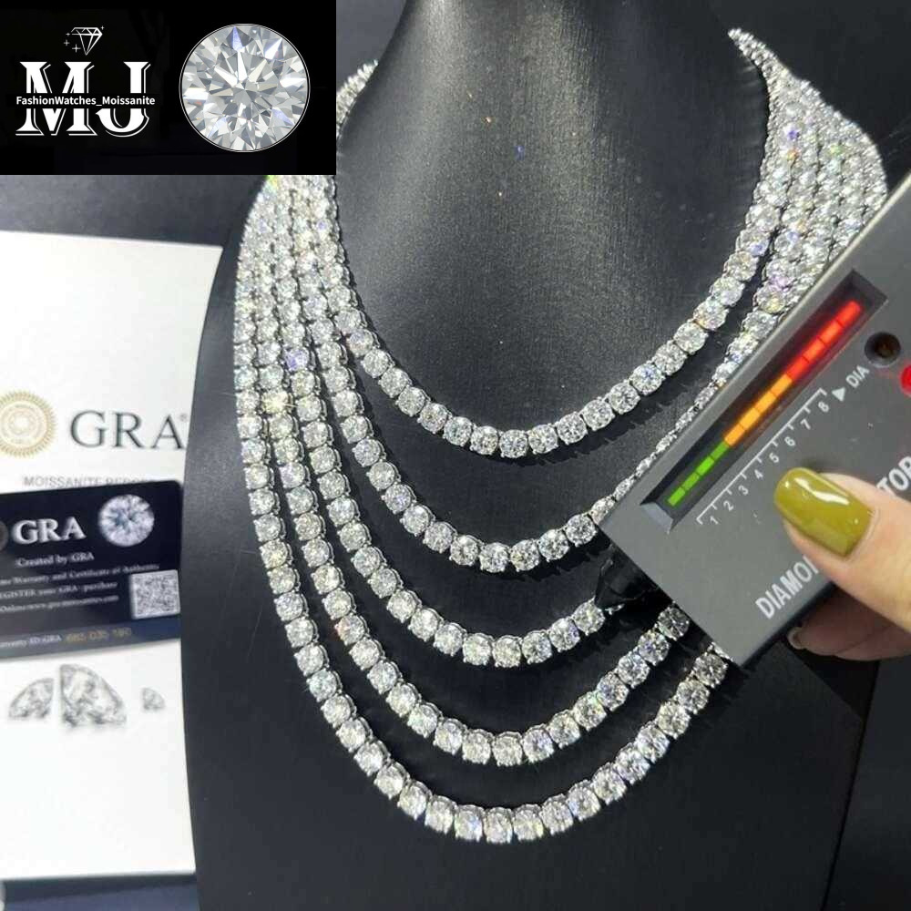 necklace Hip Hop Sterg Sier 2mm 3mm 4mm 5mm 6.5mm VVS Moissanite Dia Necklace moissanite tennis chain