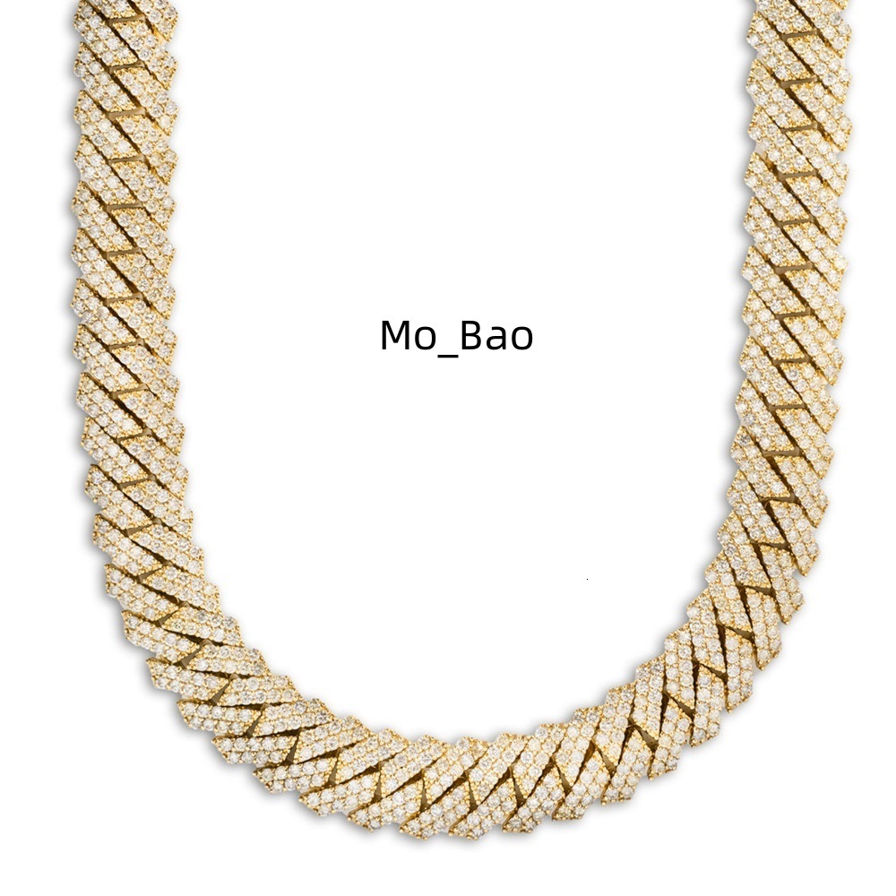 Hip Hop Men Cuban Link Chain With Yellow Gold Plated Moissanite Round Cut Diamond Jewelry