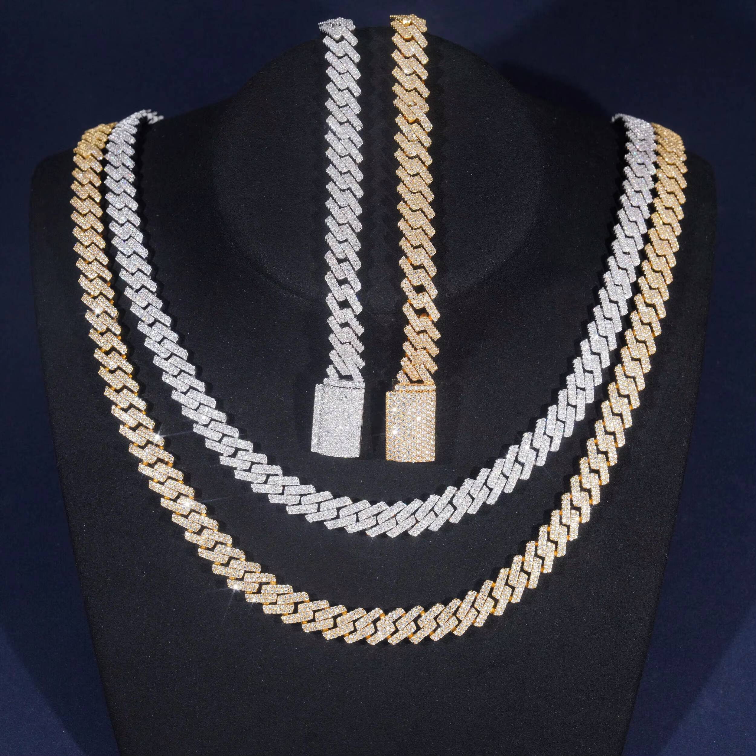 Ready to Ship 2ROWS 10MM Moissnaite Cuban Chain Gold Plated 925 Sliver GRA Moissanite Pass Diamond Test Cuban Link Chain