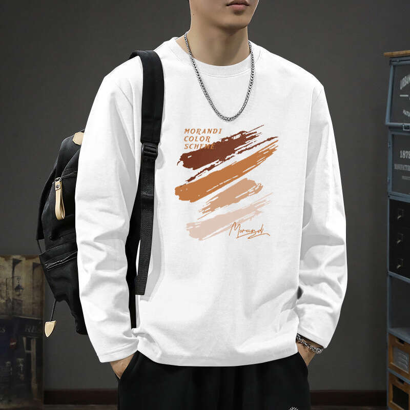 Designer T Shirt Spring And Autumn 200G Heavyweight Combed Cotton Long Sleeve T-Shirt Men's Trendy Brand Printed Loose Plus Size Autumn Inner Lay