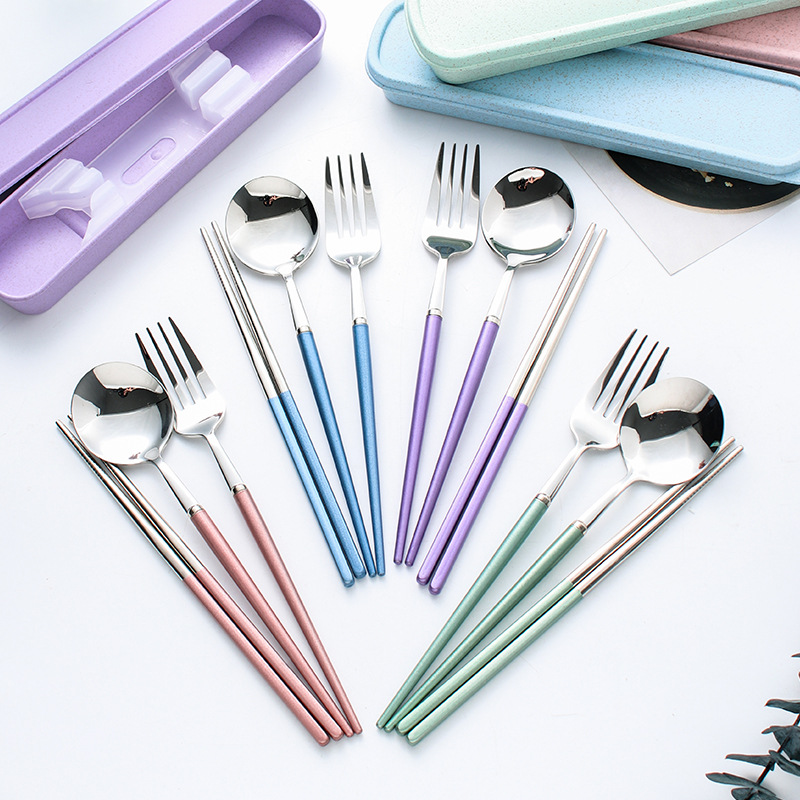 304 Stainless Steel Portable Cutlery Set 2/3Pcs Spoon Fork Chopsticks with Case for Travel Camping and Outdoor Dining Sturdy and Lightweight Dining Utensils